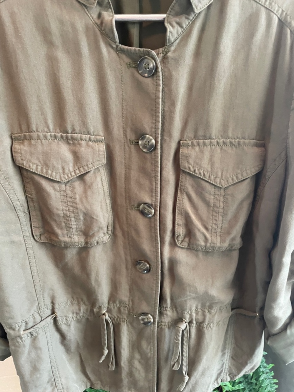 White House Black Market Olive Safari Shirt/Jacket with Drawstring Waist - Picture 3 of 7